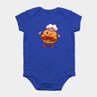 Cute Burger Chef Wearing Cap Cartoon Baby Bodysuit